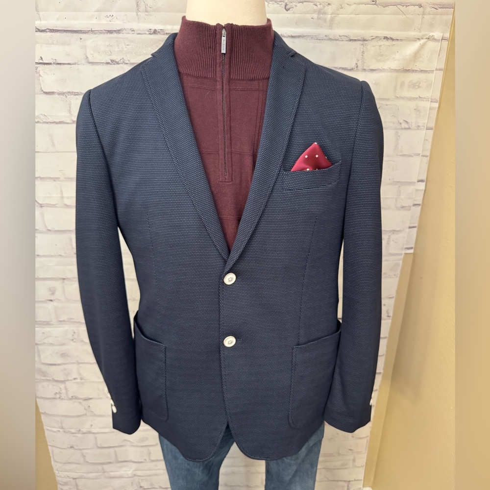 Tallia 42R Mason Fit For Lord & Taylor Unstructured Blazer Jacket Polka Dot Blue